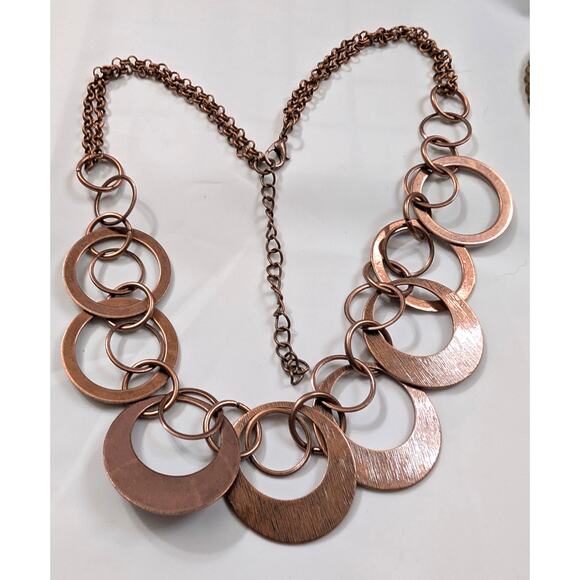 Copper Colored ? Round Circles Dangles Discs Pendants Necklace Chain 20" Boho - Picture 1 of 2